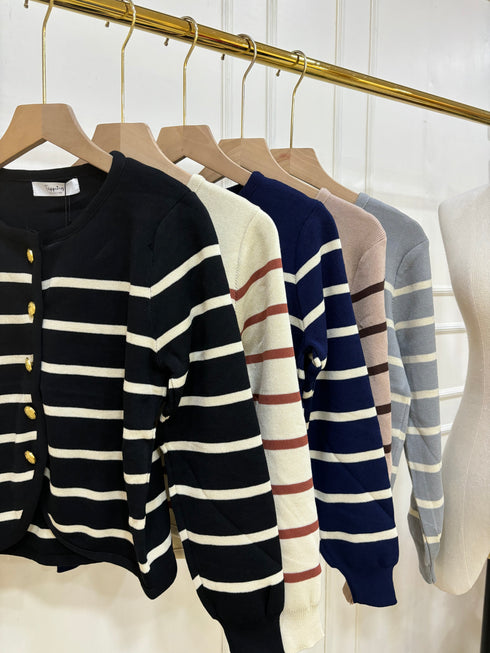 Casual winter Stripes Button Down Cardigan